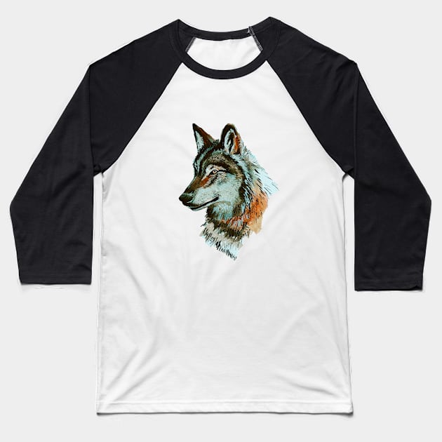 Watercolor Wolf Baseball T-Shirt by Karliefie